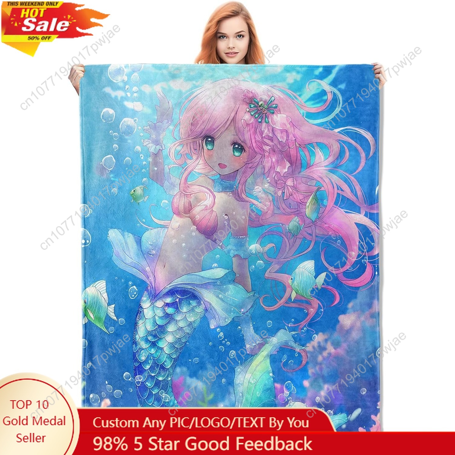 Home Textiles Usa - Cute Mermaid Blanket Cartoon Flannel Throw