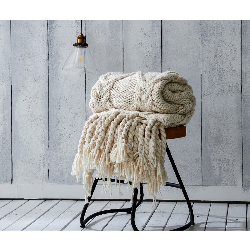 Throw Blanket Chunky Knit - Thick Blanket Chunky Hand-woven Tassel Knitting