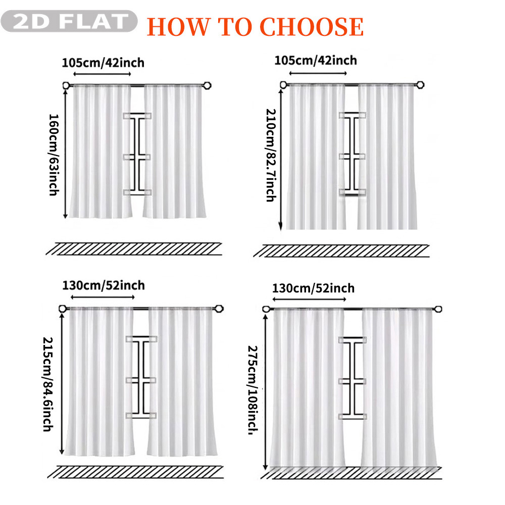 Custom 2D Flat 2pcs Sheer Curt - Home Textiles Usa ulasan dan harga