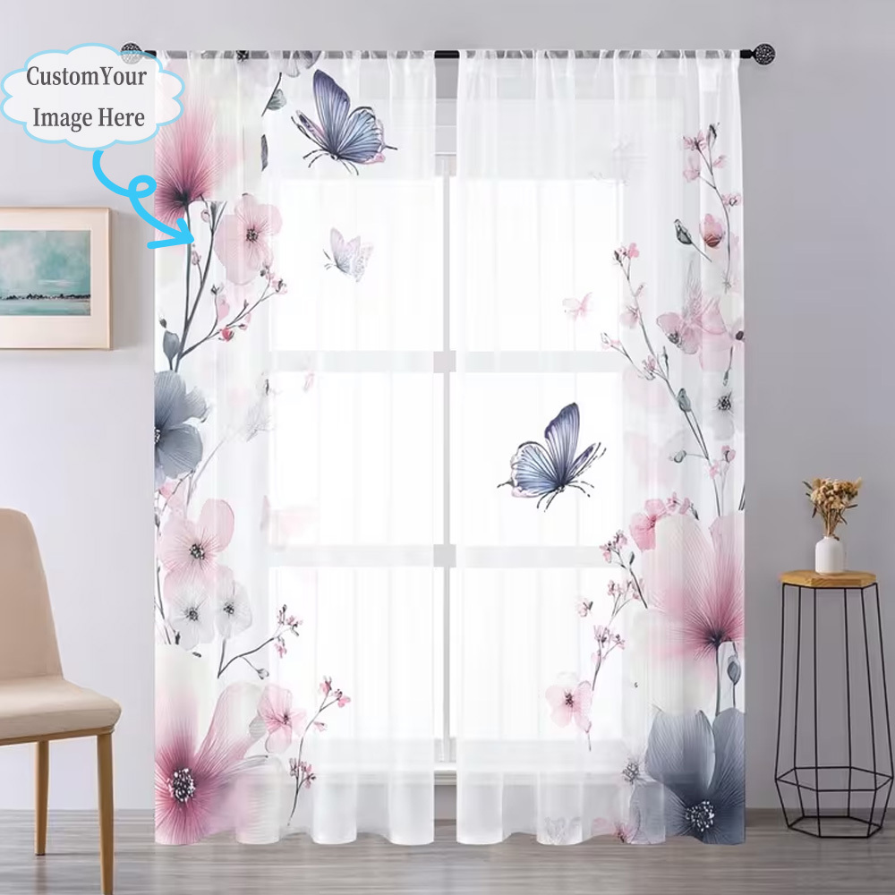 Custom 2D Flat 2pcs Sheer Curt - Home Textiles Usa ulasan dan harga